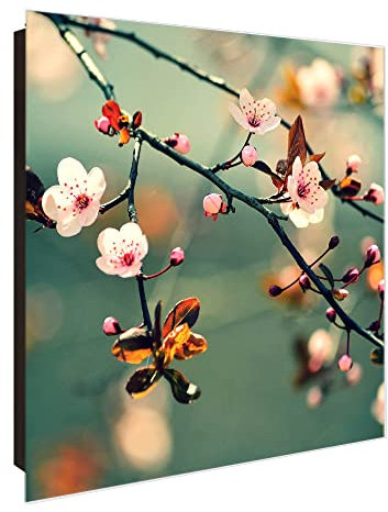 banjado® Großer Schlüsselkasten Glas/Schlüsselbox 30cm x 30cm mit 50 Haken - Motiv Japankirsche/Schlüsselkasten modern für Schlüsselaufbewahrung mit beschreibbarer, magnetischer Glastür