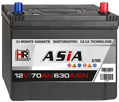 HR HiPower ASIA Autobatterie 70Ah 12V Pluspol Rechts 630A/EN Blei-Säure, hohe Startreserven auch bei Kälte