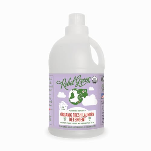 Rebel Green USDA Lessive Liquide Fraîcheur USDA Bio Savon Lessive Naturel & Hypoallergénique Lavande Pamplemousse 64 Lavande