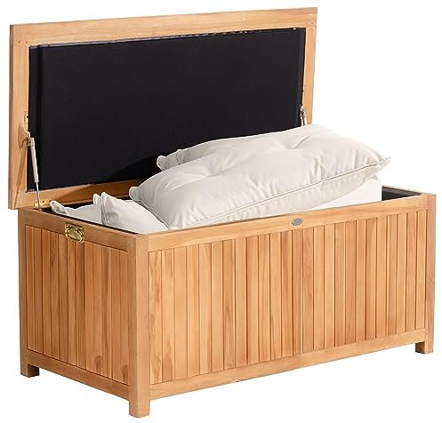 CLP Auflagenbox Odessa aus Teakholz I Gartentruhe für Kissen und Auflagen I In verschiedenen Größen erhältlich, Farbe:Teak, Größe:140 cm