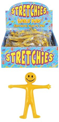 HENBRANDT 12 x Stretchy Smile Men Yellow Stretch Stretchies Kids Party Favour Loot Bag Filler Lucky Dip for Boys and Girls