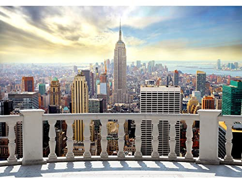 Runa Art Fototapete Balkon New York 352 x 250 cm Vlies Tapeten XXL Moderne Wandtapete Wohnzimmer Schlafzimmer Blau 9027011a