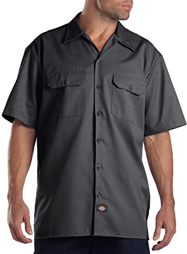 Dickies Herren Kurzärmeliges Arbeitshemd, Groß Button-Down-Shirt, Dunkelgrau, XL/Tall
