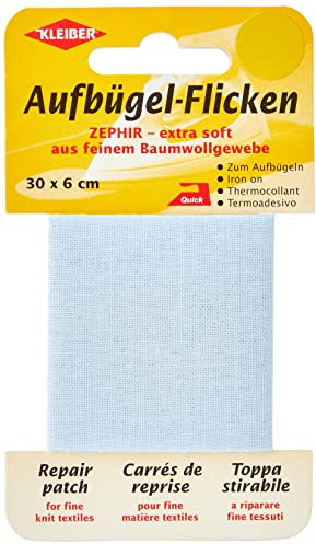 Kleiber 30 x 6 cm Extra Soft Fine Cotton Iron-On Repair Tape, Light Blue