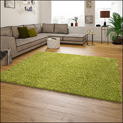 Paco Home Shaggy Hochflor Langflor Teppich Sky Einfarbig in Grün, Grösse:70x250 cm