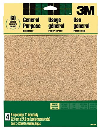 3M Papel de lija de óxido de aluminio grueso, 9003NA, 22,86 cm x 27,94 cm, 4/paquete