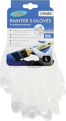 Axus Decor Painter's Gloves (Blue Series)- Large, Pack of 3, Working Gloves With PU Coated on Palm and Fingers, Lightweight & Breathable Decorating Gloves for Painting, Decorating Tasks and Duty Work