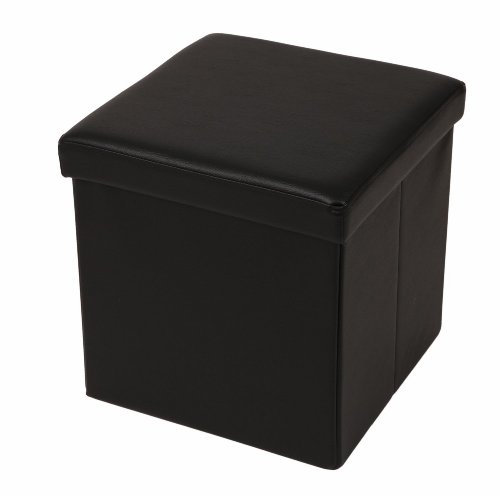 ECHTWERK Sitzwürfel, Storecube, Polsterhocker mit Stauraum, faltbare Aufbewahrungsbox, Fußhocker, klappbar, Funktion als Beistelltisch, abnehmbarer Deckel, Kunstleder, schwarz, circa 38 x 38 x 38 cm