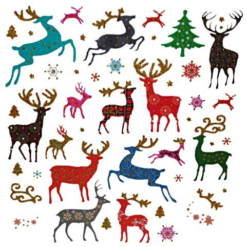 alles-meine.de GmbH 45 TLG. Set Sticker/Aufkleber - Hirsche mit Glitzer REH Rehe - Weihnachtssticker - Tiere Hisch Weihnachten Weihnachtsbaum
