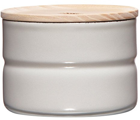 Riess, 2171-211,Vorratsdose mit Eschenholzdeckel, Durchmesser 8 cm, Höhe 6 cm, Inhalt 230 ml, LIGHT GREY, KITCHEN-MANAGEMENT, Truehomeware, Emaille