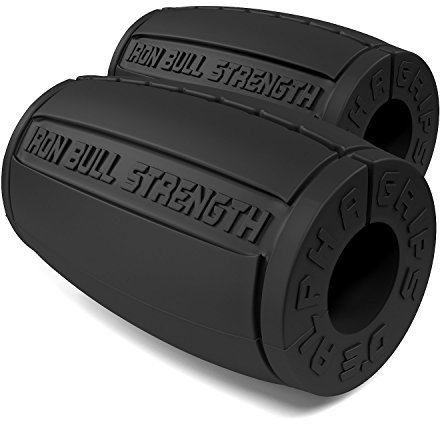 Iron Bull Strength Alpha Grips 3.0 - Extreme Arm Blaster - Best Dumbbell and Barbell Thick Bar Adapter (Black)