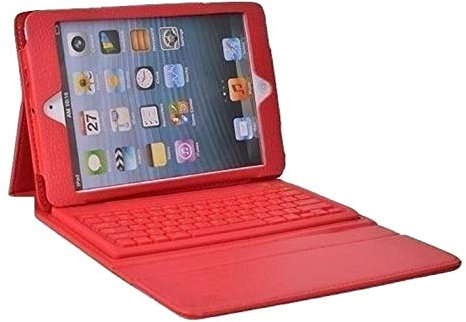 Leather Case Cover with Bluetooth Wireless Keyboard for iPad Mini (red)