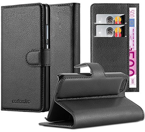 Cadorabo Hülle kompatibel mit Apple iPhone 5 / 5S / SE 2016 Handyhülle aus Kunst Leder Flip Klappbare Magnetische [Kartenfächern] Cover Hülle für iPhone 5 / 5S / SE 2016 Tasche in Schwarz