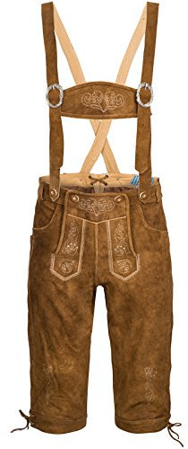 Herren Trachten Lederhose mit Träger - Kniebund Trachtenlederhose - Oktoberfest Tracht Hose braun Gr. 46-60 BR3 (52)