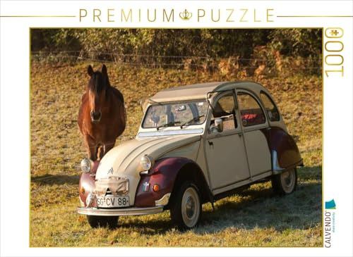 CALVENDO Puzzle Citroën 2 CV Dolly mit Pferd | 1000 Teile Lege-Größe 64 x 48 cm Foto-Puzzle für glückliche Stunden