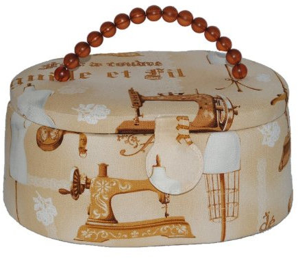 alles-meine.de GmbH 2 TLG. Nähkorb Motiv Schneiderei Nähmaschine braun beige Nähen Handarbeit Nähkasten Nähkoffer Koffer