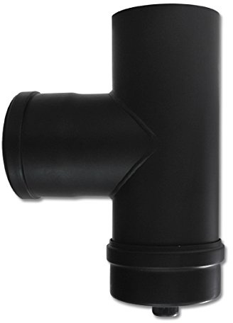 Pelletrohr T-Stück 80 x 250 mm Schwarz Kapselknie Rohr Ofenrohr Pellet