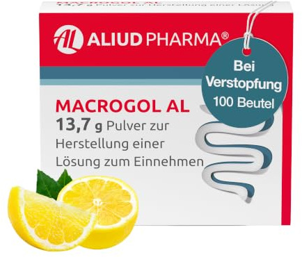 Macrogol AL 13,7 g Pulver, 100 Beutel, Abführmittel, ALIUD PHARMA | Macrogol Pulver zum Trinken bei chronischer Verstopfung, mit Zitronengeschmack, für Erwachsene & Kinder ab 12 Jahren