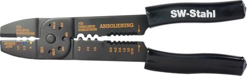 SW-Stahl 42504SB Kabelschuhklemmzange - Crimpzange & Abisolierzange | Presszange für isolierte Verbinder 1,5-6 mm - Quetschzange mit Schraubenabschneider M2,6-M5 - Lackierte Oberfläche