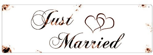 Interluxe METALLSCHILD Shabby Blechschild Türschild JUST MARRIED Dekoschild Hochzeit