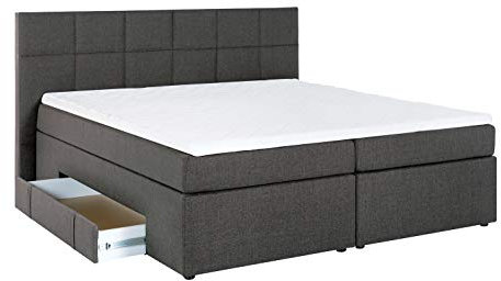 Doluna Boxspringbett Andybur mit Bettkasten Anthrazit 140x200 cm H3 inkl. Visco-Topper, 7-Zonen Taschenfederkern-Matratze