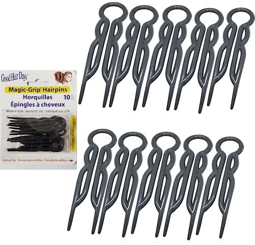 Good Hair Days Hair Pins - Plastic, U-shaped Magic Grip Hairpins, Strong Durable Pins For Fine, Thick & Long Hair, Hair Styling Accessories, Set of 10 (Black)