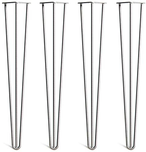 [HLC] 4 x Hairpin Table Legs – Superior Double Weld Steel Construction With Screws, Build Guide & Protector Feet Worth £8 Included! – 10mm Steel [28/71cm,Raw]