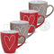 XXL Tassen 4er Set Motiv Herz in rot grau - Große Keramik Kaffeetassen in 400ml für Tee KaffeeCappuccino - Jumbo Kaffeebecher spülmaschinenfest und mikrowellengeeignet als Geschenk