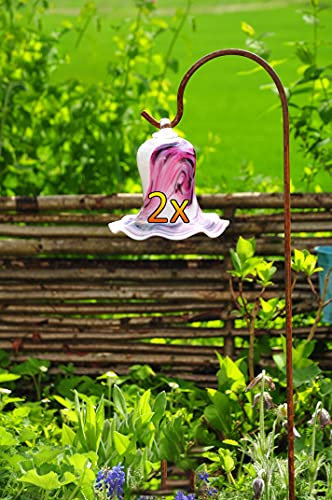 Gartenkugel Tulpe Tropfen, Blume mit Hakenhalter Schäferstab Winterfest & ROBUST Glas-Dekoration Blüte Gartentulpe Glocke Rosenkugel 17 cm Gross Form Tulpe, modisches Tulpendesign handgefertigt mit