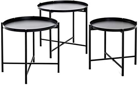 HAKU Möbel Beistelltisch 3er Set schwarz, Metall - Maße: H 37/40/43 cm x Ø 39/43/48 cm, Style: Art Deco