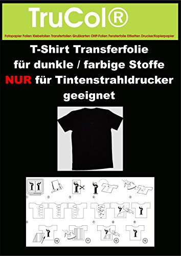 50x DIN A4 T-Shirt Transferpapier für weiße, helle+dunkle, farbige und schwarze Stoffe. Spezielle Transferfolie zum Bedrucken von Baumwollstoffen incl. einer Bedienungs- und Waschanleitunganleitung.