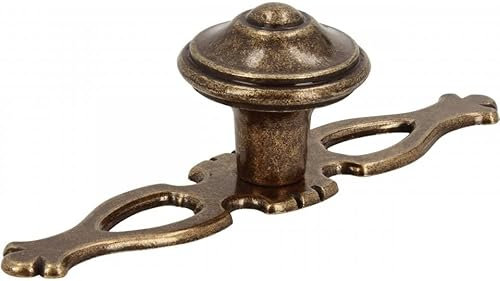 SIRO Möbelknopf + Unterlage Schwalmtal, 2 Stück, Landhaus, Klassisch, Vintage, Druckguss altmessingfarbig brüniert getrommelt 2 stück, 108 mm x 31 mm x 31 mm, 1702-108ZN10V2