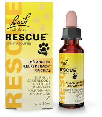 Rescue Pets Compte-Gouttes, La sérénité à portée pour nos animaux de compagnie, Vegan, Complément alimentaire pour animaux de compagnie, 1 Flacon Compte Gouttes, Jaune, 10ml