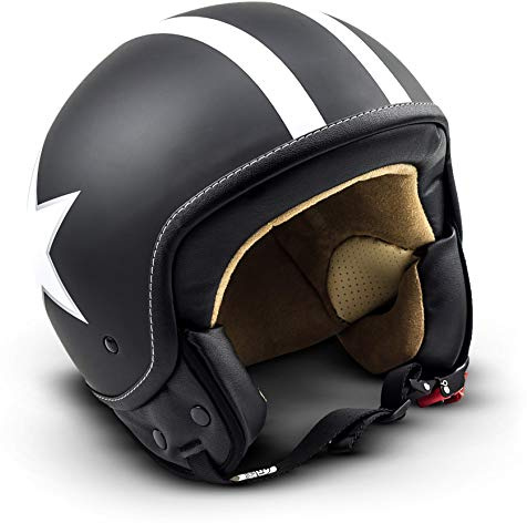 Soxon® SP-301 Star „Green“ · Jet-Helm · Motorrad-Helm Roller-Helm Scooter-Helm Moped Mofa-Helm Chopper Retro Vespa Vintage Pilot Biker Helmet Damen · ECE 22.05 Schnellverschluss Tasche XS–XL (53-62cm)