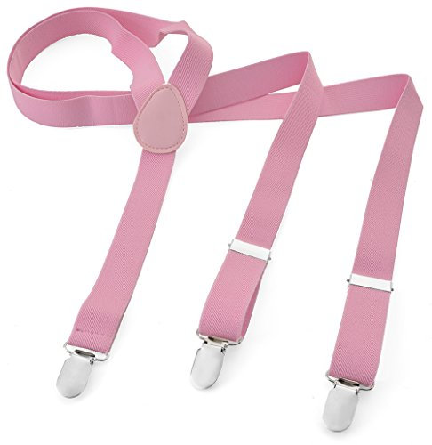 Herren Damen Long Hosenträger Y Form Style 3er Clips elastisch Schmal Unifarbe und Bunt mit verschiedenen Motiv, Rosa (Rosa),Gr. One Size