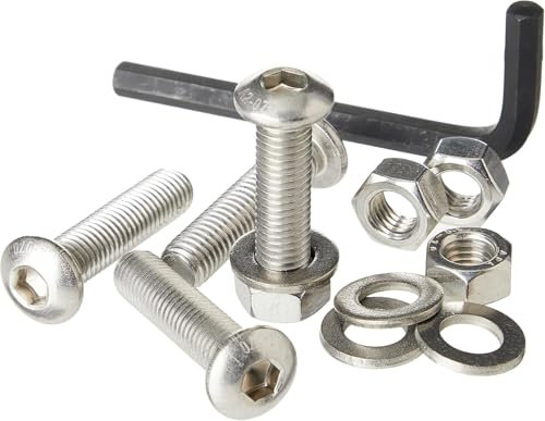 AHC 10mm Socket Button Head Setscrews (4 Pack) M10 x 25mm A2 Stainless Steel Socket Allen Key Dome Head Bolt Free Allen Key, Nuts and Washers