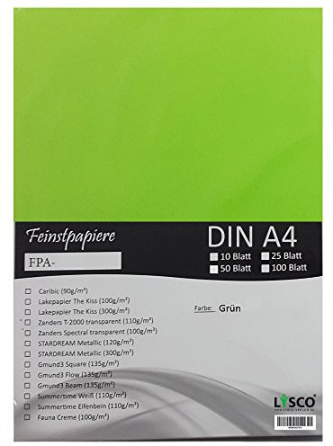 GMUND Transparentpapier DIN A4 Farbe Giftgrün / Grün / LYSCO® Feinstpapierset mit 50 Blatt Inhalt (FPA-123) - bedruckbar, sehr gute Qualität, für Einladungen, als Einlegeblätter für Alben, Fotoalben, Fensterbilder, Bastelarbeiten uvm.