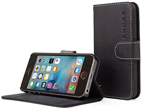 Snugg iPhone SE 1 (2016) Case, Leather Flip Case [Card Slots] Executive Apple iPhone SE Wallet Case Cover and Stand 0 Black