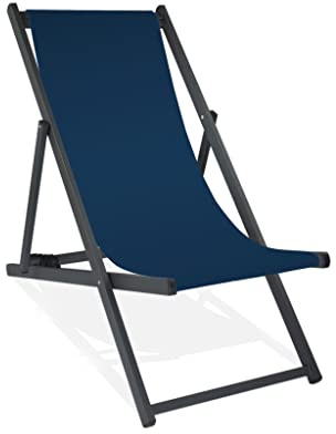 MultiBrands Liegestuhl, klappbar, Aluminium, Sitzbezug Dunkelblau, schwarz lackiert