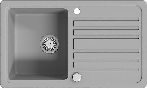vidaXL Granitspüle Drehexcenter 76,5cm Grau Spülbecken Einbauspüle Küchenspüle