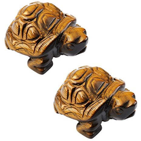 SUNYIK handgeschnitzt Stein Statue, Edelstein Pocket Skulptur, Buddha/Schildkröte Fengshui Figur, Dekoration Tiger's Eye Stone Turtle Pack of 2(1.5)