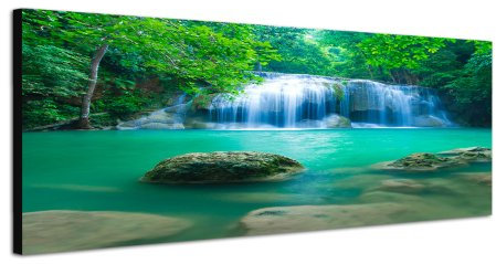Paul Sinus Art Kanjanaburi Thailand Wasserfall 150x50cm als Panorama auf Leinwand fertig zum aufhängen - Leinwandbilder bestechen durch ihre ungewöhnlichen Formate.