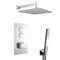 ENKI, Milan, SH0056, Square Thermostatic Concealed Push Button Shower Set, Wall Mounted Ultra Slim Shower & Handset Kit, Chrome