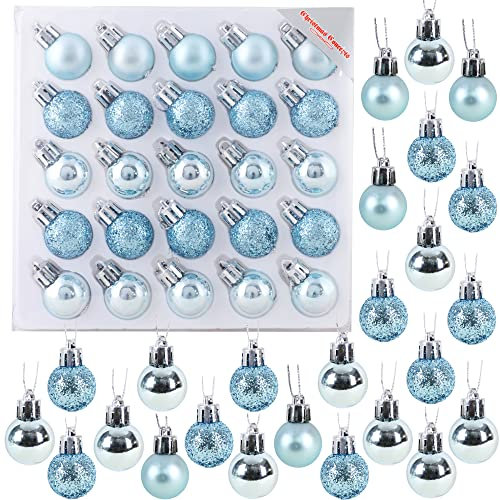 Christmas Concepts® Pack of 25-25mm, 2.5cm (1) Mini Christmas Tree Baubles - Shiny, Matte & Glitter Decorated Baubles (Ice Blue)