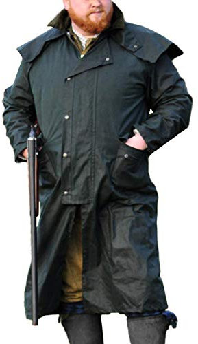 Game Technical Apparel Mens Stockman Long Length Wax Riding Cape Coat with Tartan Lining (XXL, Olive)