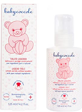 Baby Coccole - TALCO LIQUIDO Rinfresca e Asciuga Senza Polveri - Talco Non Talco Per Bambini, Ingredienti Puri e Naturali di Origine Vegetale - Dermatologicamente Testato Per Pelli Sensibili - 125 ml