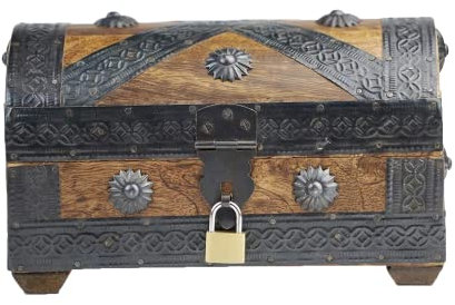 Brynnberg Piraten-Schatztruhe-Aufbewahrungsbox – robuste Holz- und Metallkonstruktion – Vintage-Design – klein mit Schloss 20 x 11 x 11 cm