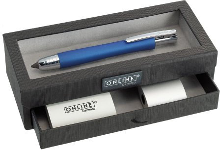 ONLINE Skizzenbleistift Blau, mit 5.5 mm (2B) Bleistiftmine, inkl. Design-Radierer, Aluminium-Spitzer und Ersatzmine, in edler Geschenkverpackung