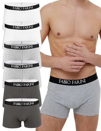 Fabio Farini - Boxershorts Herren 6er Pack Unterhosen Männer Retroshorts Set S - XXL - aus Baumwolle mit Komfortbund ohne kratzenden Zettel 2X Grau Melange 2X Weiß 2X Grau L