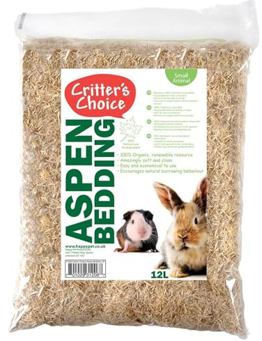 Happy Pet Aspen Kleintierstreu, geruchlos, natürliche Holzspäne, weiche und saugfähige Einstreu für Kaninchen und kleine Haustiere, 12 l